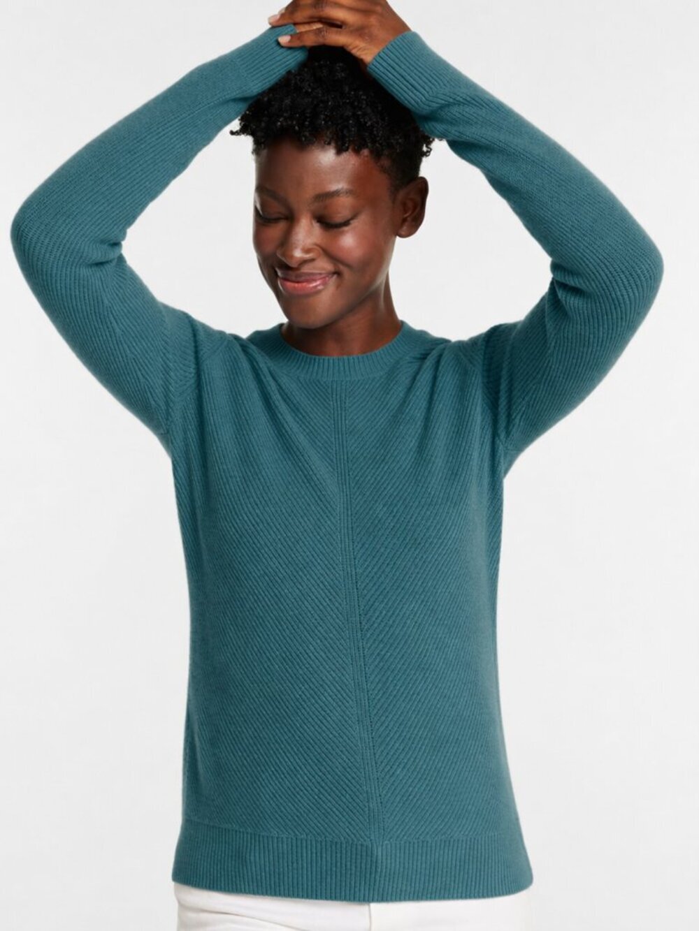 LL Bean Classic Cashmere Textured Crewneck Sweater in Storm Teal